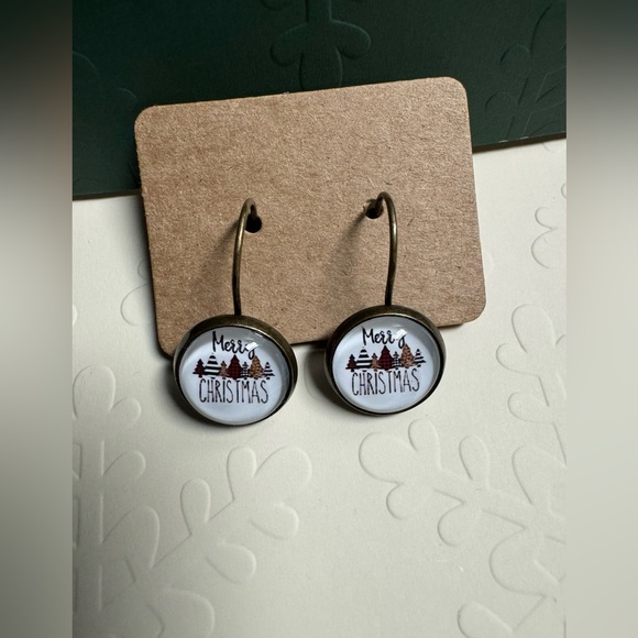 ❄️ Sale! NEW Merry Christmas Holiday Leverback Antique Bronze & Glass Earrings - Picture 6 of 8